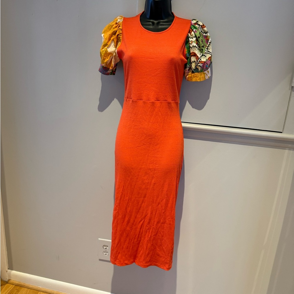 Colorful Puff Sleeve Midi Dress Desigual Sz M